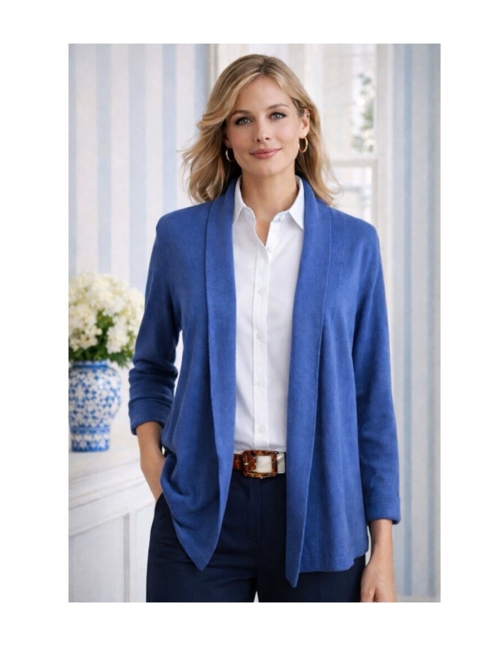 J. McLaughlin Blue Open Front Cardigan